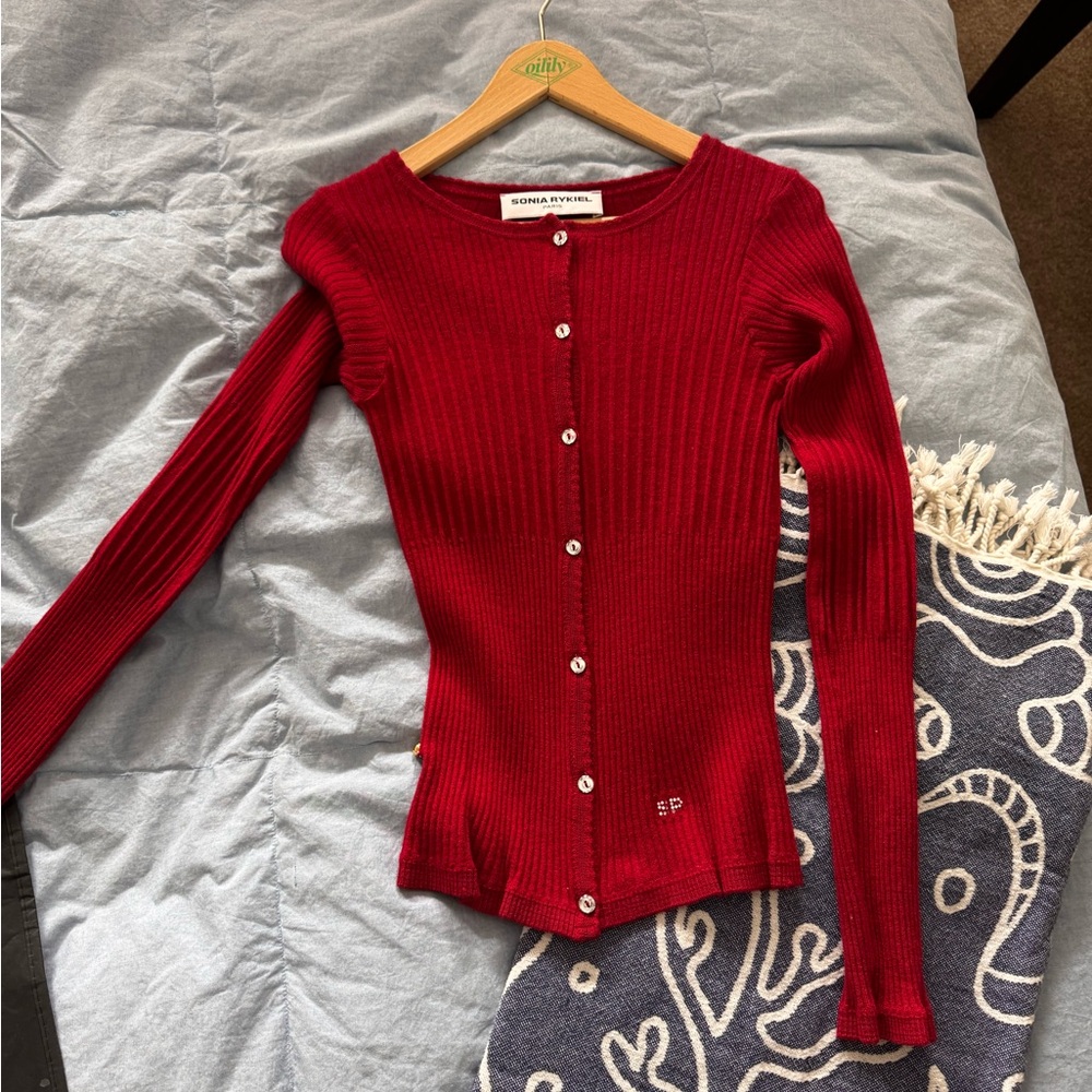 Sonia Rykiel Red Ribbed Cashmere Cardigan
